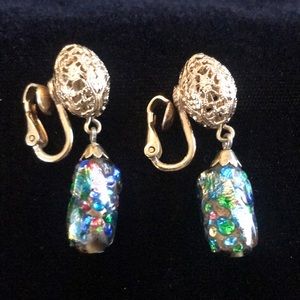 Vintage 1950s Glass Art Napier clip-on Earrings. Gorgeous color on these